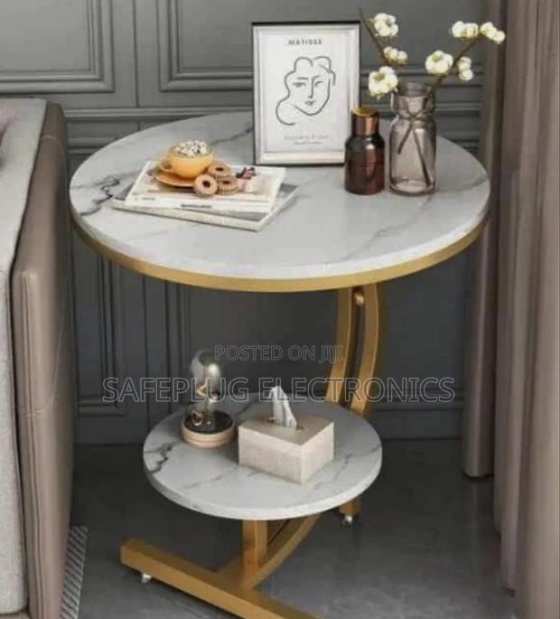 Console Bedside Cabinet Double Layer MDF Marble Effect - Coffee Table - main view