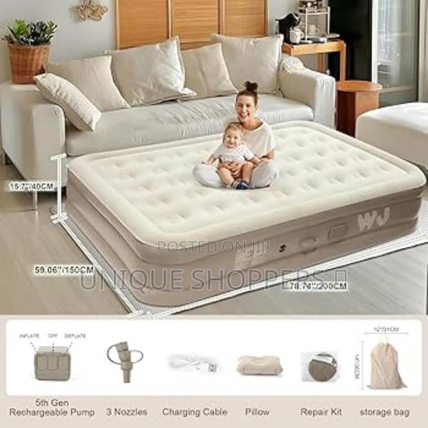 200x150x40cm (5×6ft) Double Size Self Inflating Bed +2 Pillows - thumbnail 2