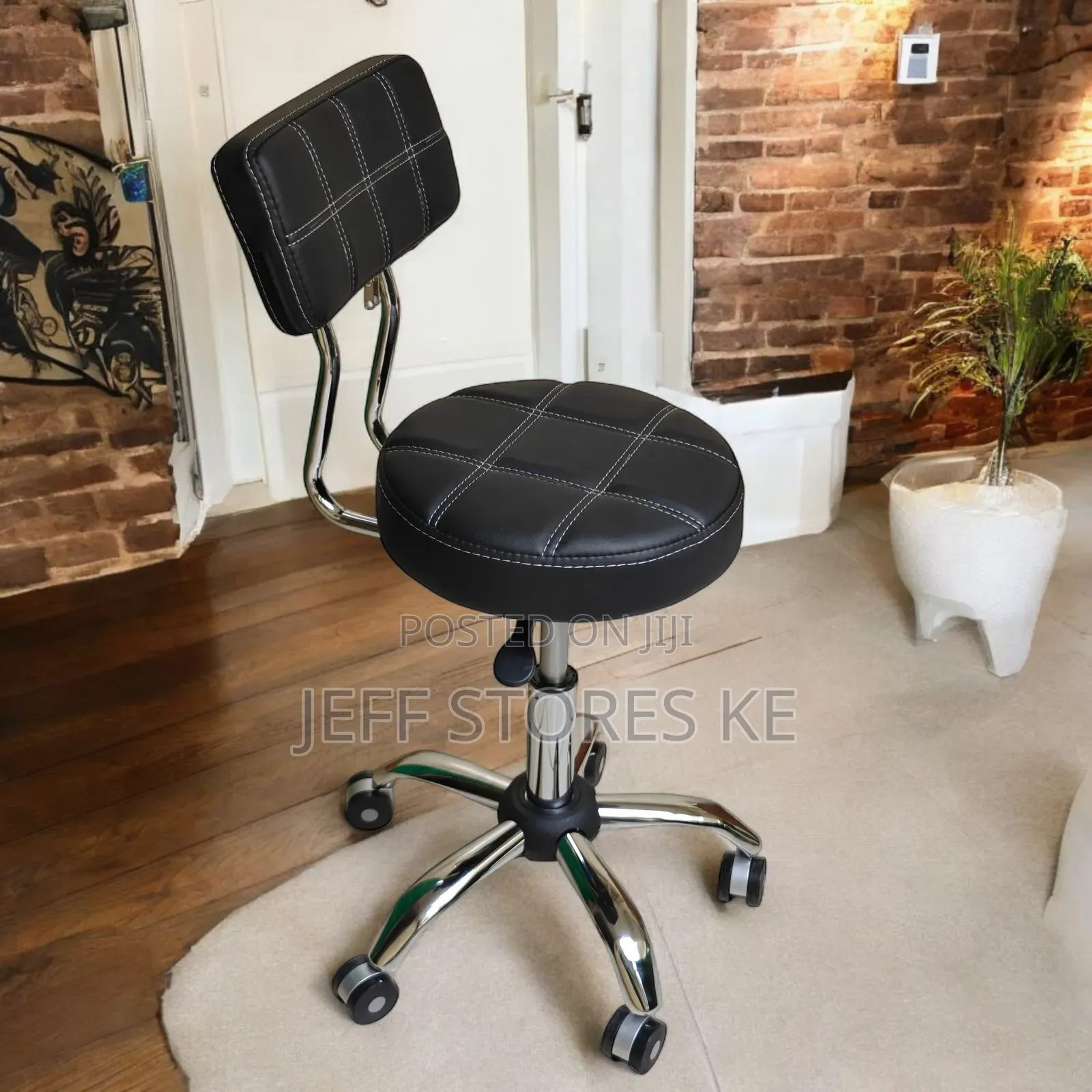 Adjustable Strong Black Silver Pedicure Stool With Backrest