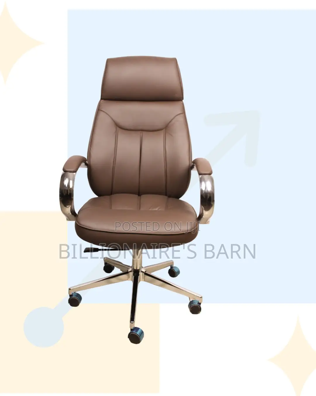 Space-Saving Brown Executive Leather Office Chair | Headrest Support