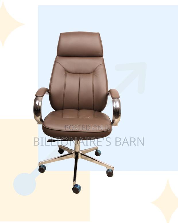 Space-Saving Brown Executive Leather Office Chair | Headrest Support