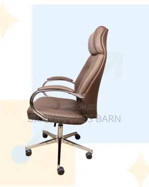 Space-Saving Brown Executive Leather Office Chair | Headrest Support
