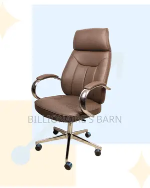 Space-Saving Brown Executive Leather Office Chair | Headrest Support