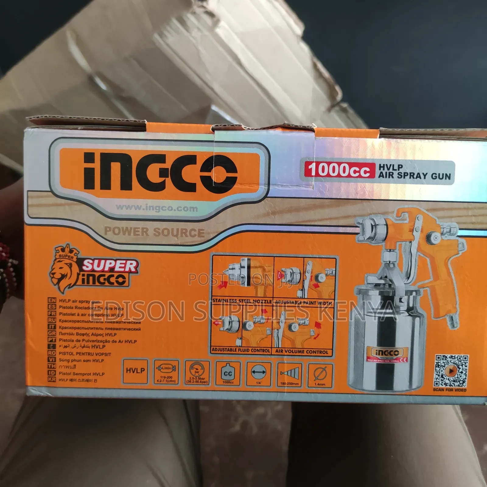 Ingco Hvlp Air Spray Gun 1000cc 1.4mm Nozzle Compressor Paint Sprayer
