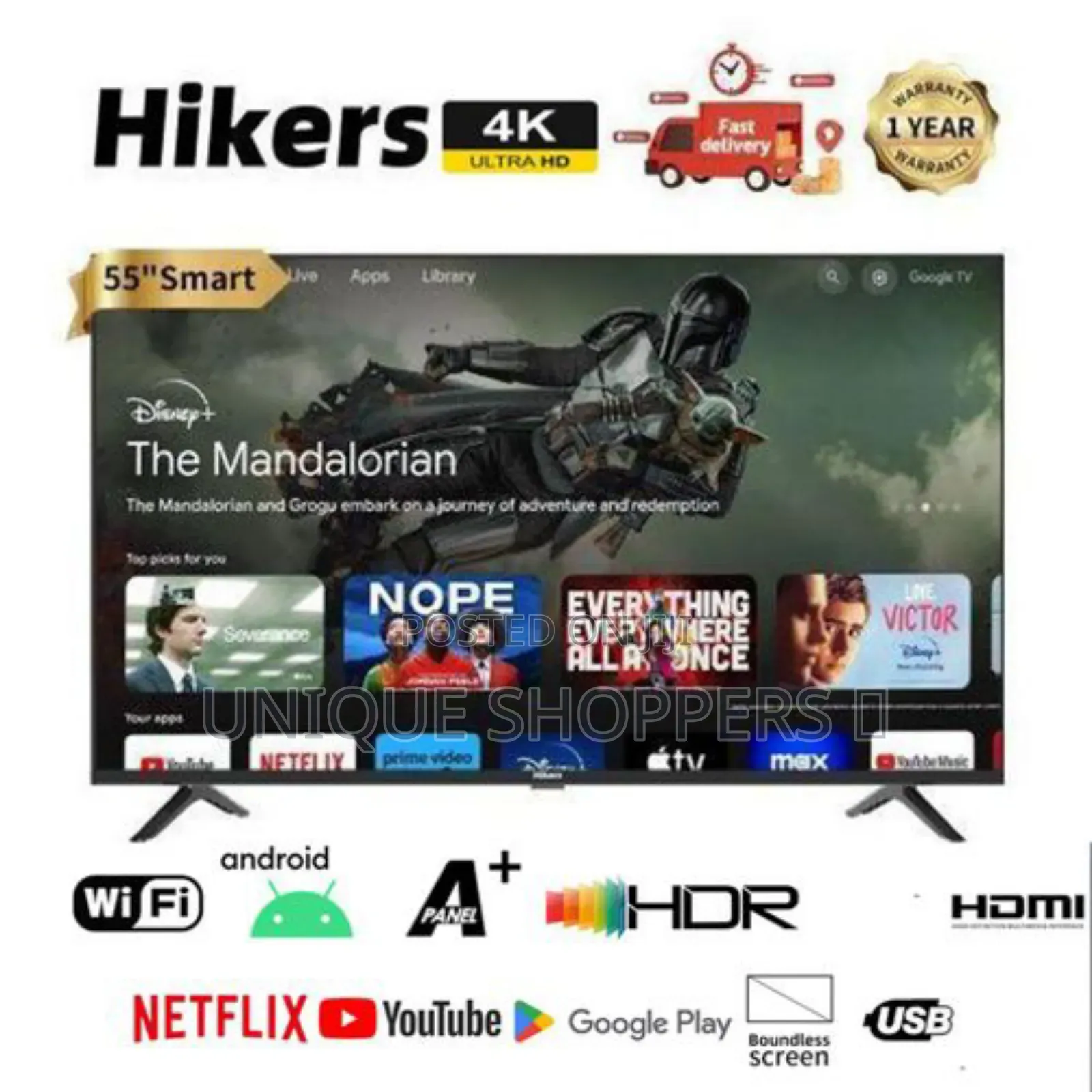 39,999/= Crazy Sale Hikers 55'' Frameless Android Smart Led Tv -