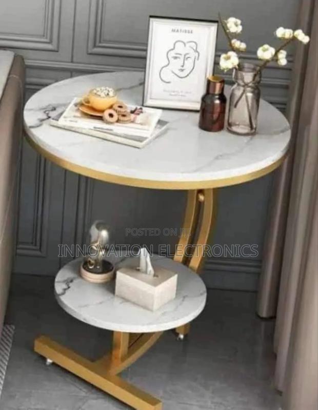 Console Bedside Cabinet Double Layer MDF Marble Effect Coffees Table - main view