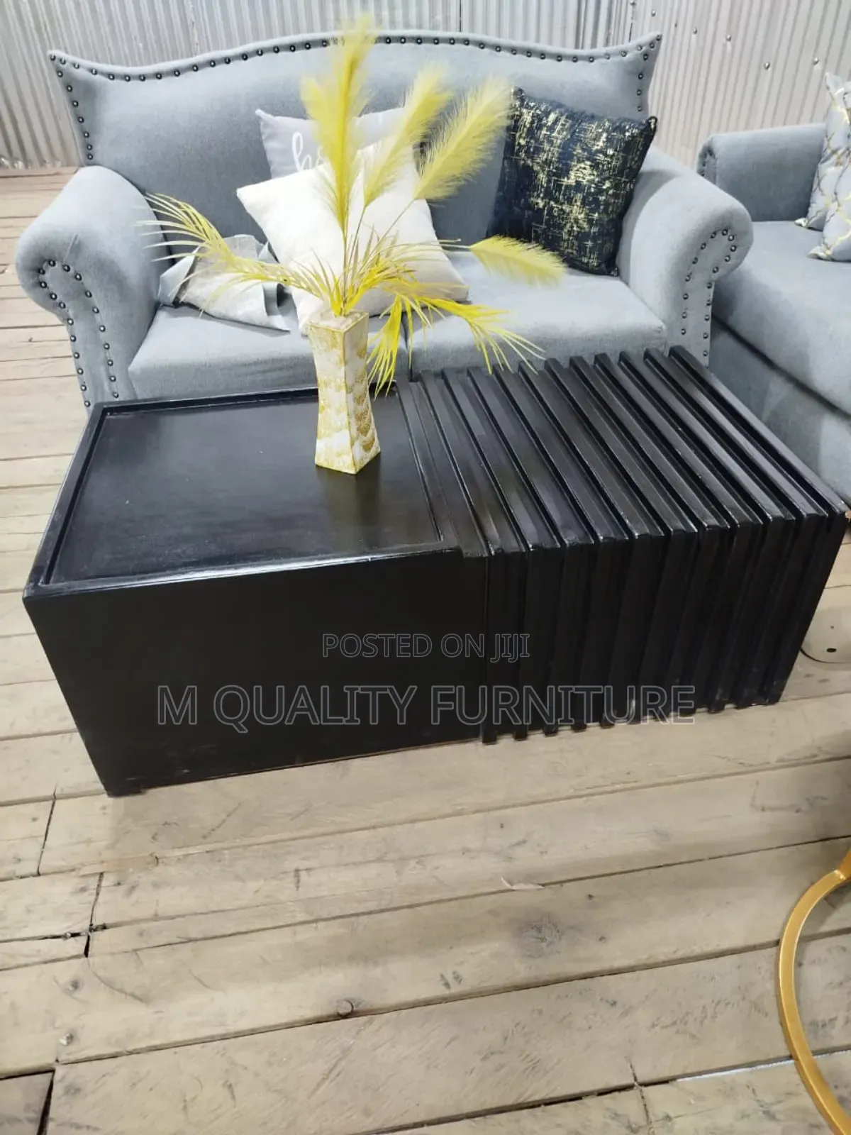 Black Carved Wooden Coffee Table