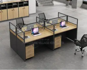 Workstation: 4-Way Staff Light Walnut Office Workstation