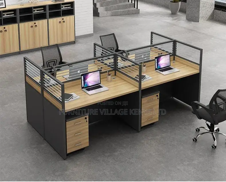 Workstation: 4-Way Staff Light Walnut Office Workstation