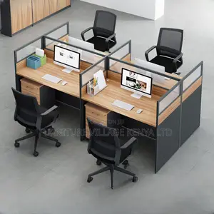 Workstation: 4-Way Staff Light Walnut Office Workstation