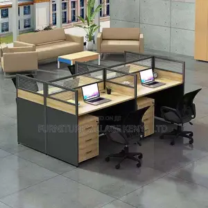 Workstation: 4-Way Staff Light Walnut Office Workstation