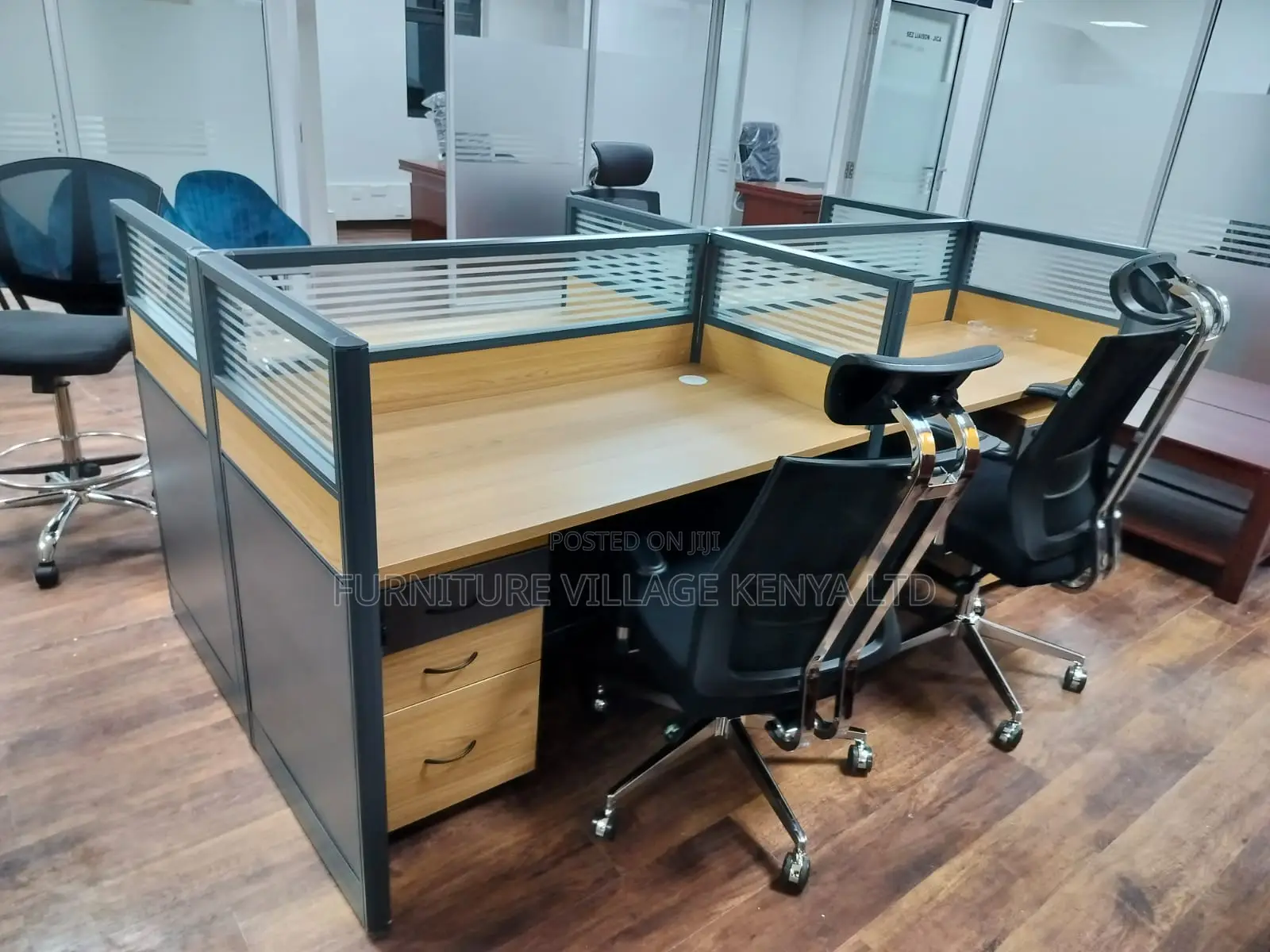 Workstation: 4-Way Staff Light Walnut Office Workstation