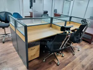 Workstation: 4-Way Staff Light Walnut Office Workstation