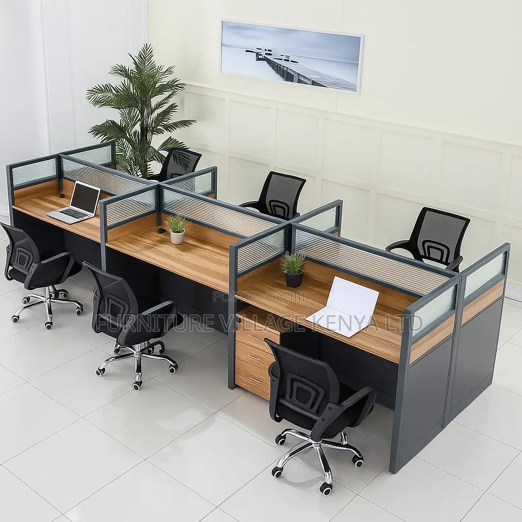 Workstation: 4-Way Staff Light Walnut Office Workstation