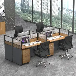 Workstation: 4-Way Staff Light Walnut Office Workstation