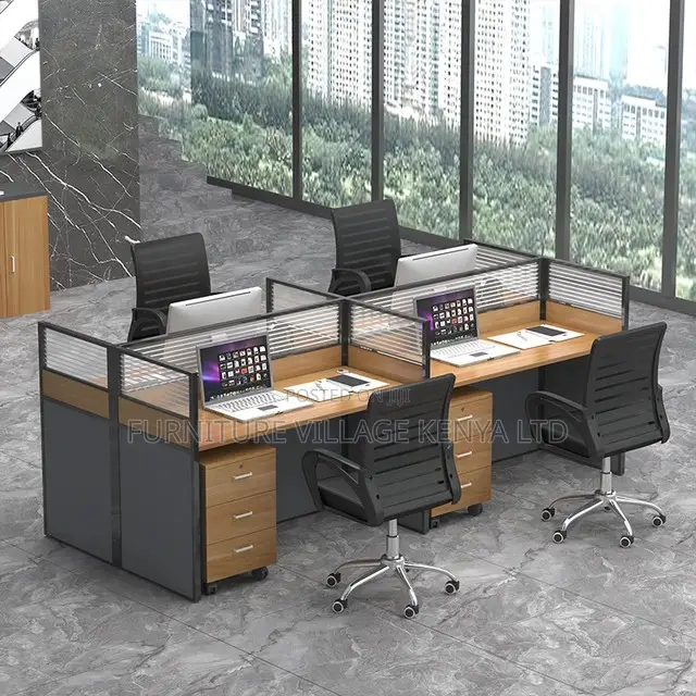 Workstation: 4-Way Staff Light Walnut Office Workstation