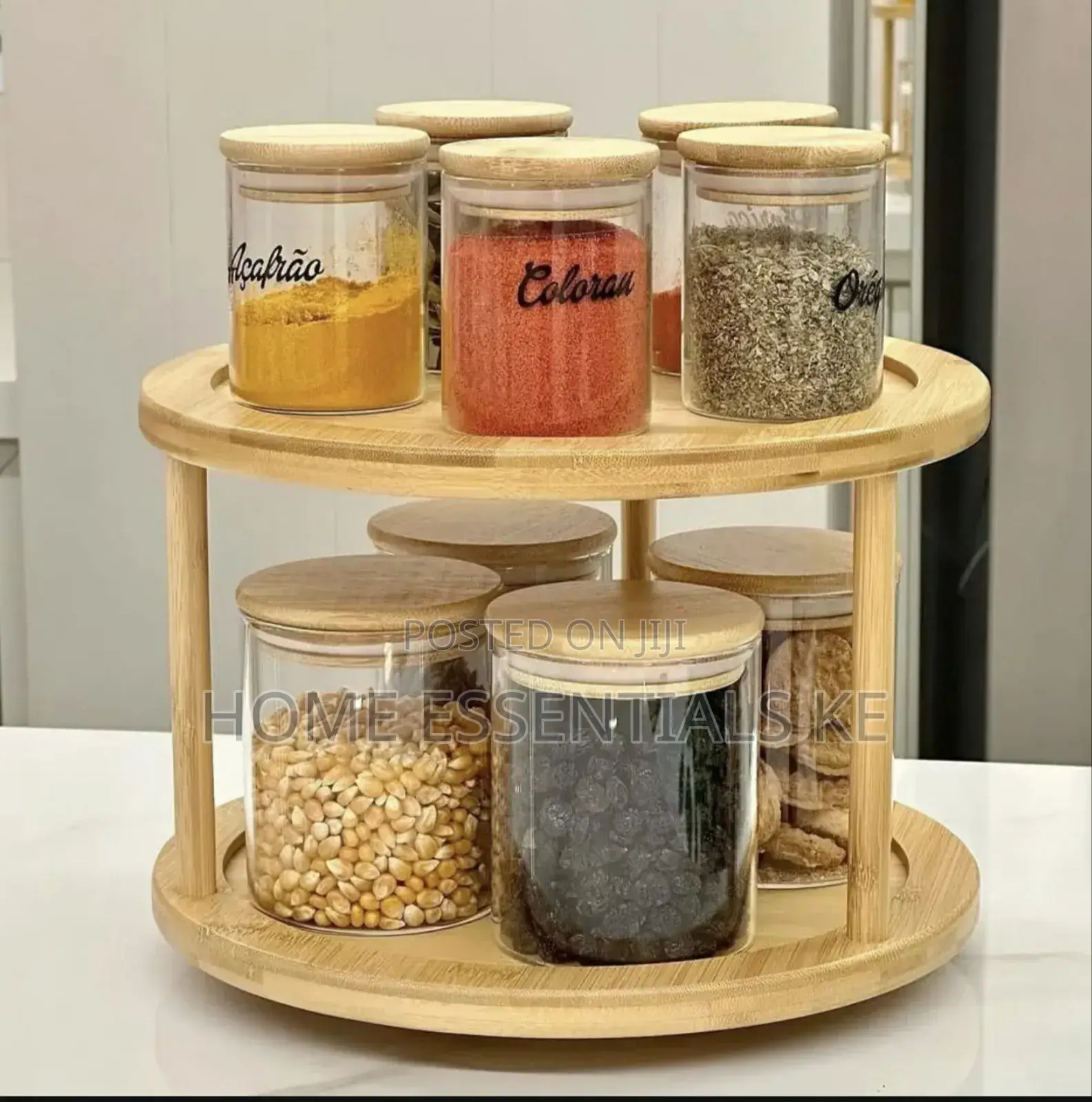 2 Tier Bamboo Turn Tabletop Rotating Spice Rack.
