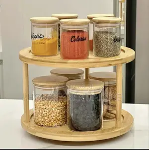 2 Tier Bamboo Turn Tabletop Rotating Spice Rack.