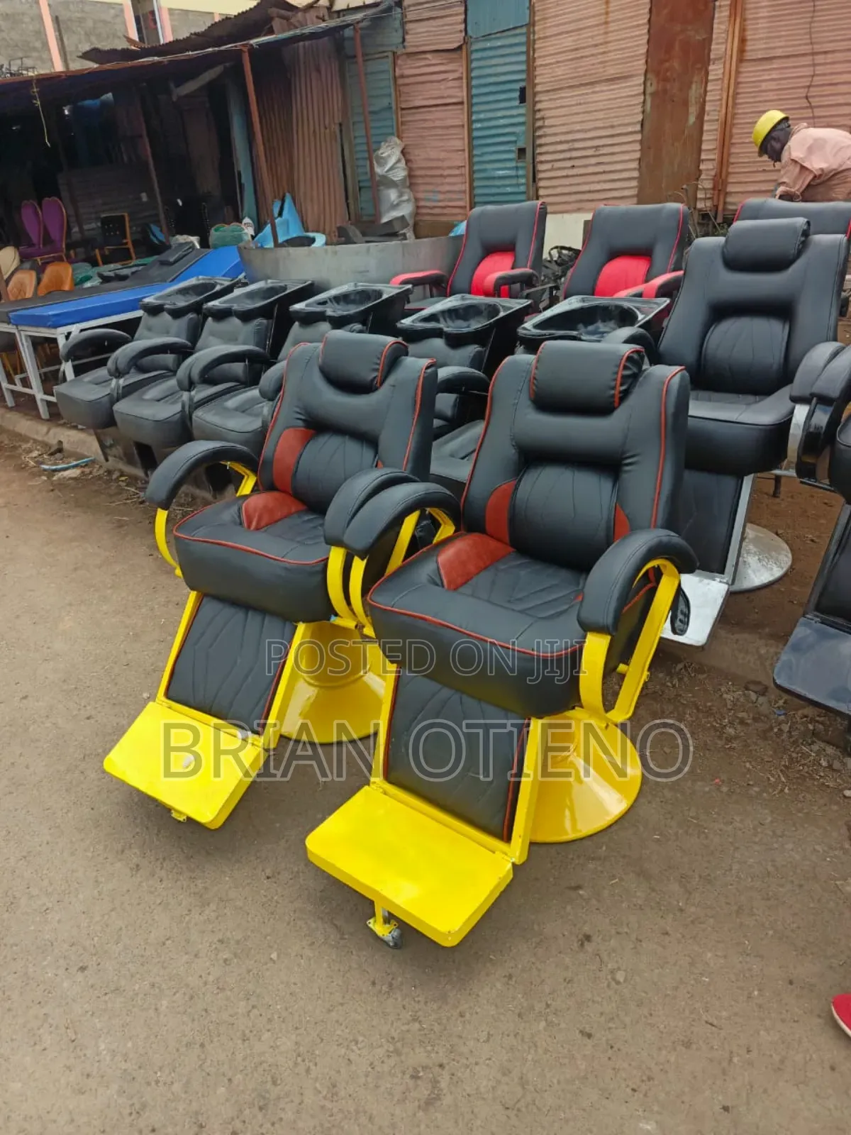 D Shaped/ Yellow Rotating Barber Chairs