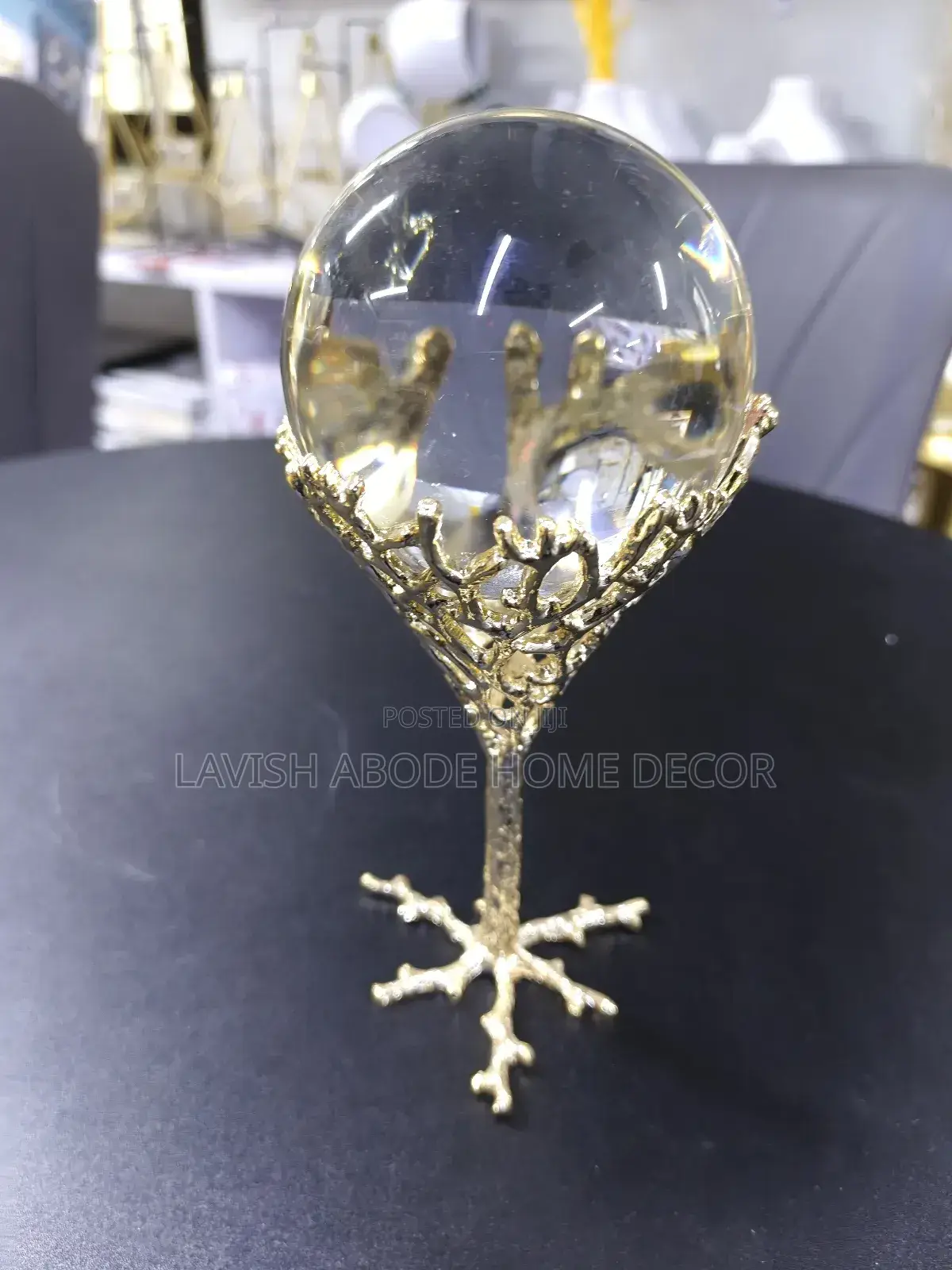 Decor Crystal Ball With Metallic Tree Frame Base