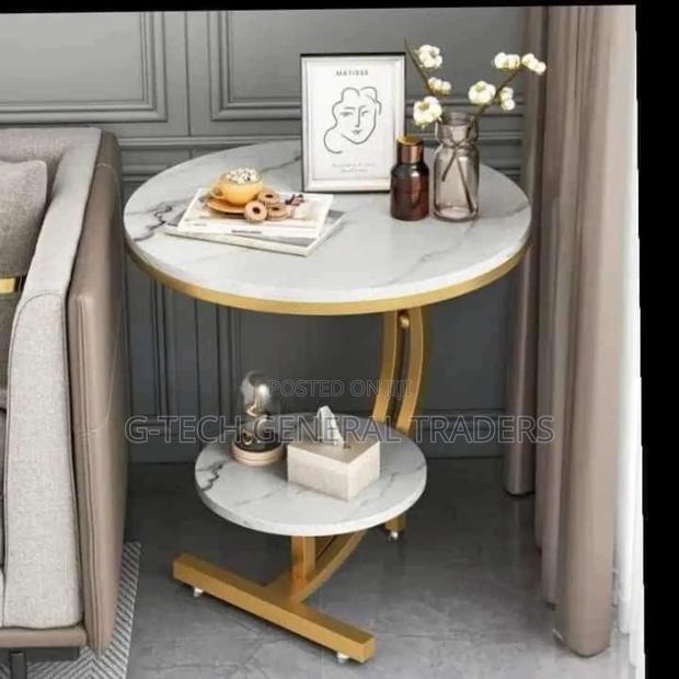 Console Bedside Cabinet Double Layer  Mdf Marble Effect Coffees Table - main view