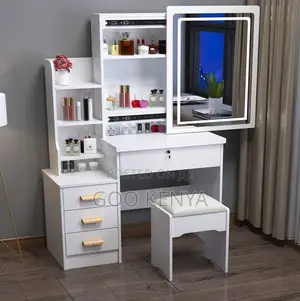 Home Dressing Table; Sliding Mirror Cosmetic Table With Hidden Storage