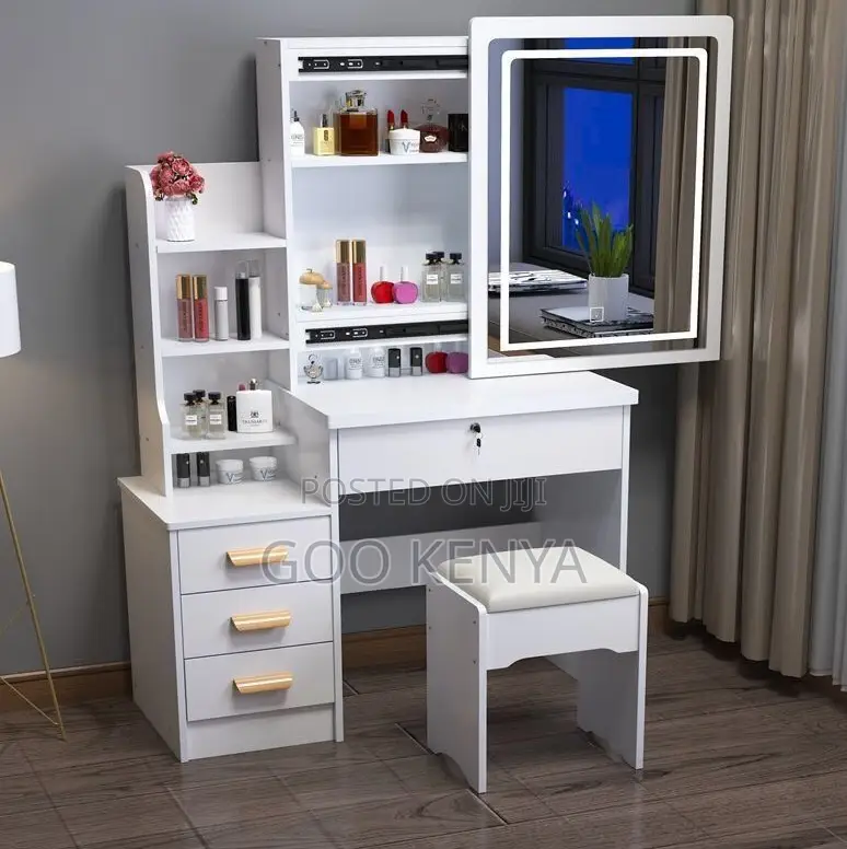 Home Dressing Table; Sliding Mirror Cosmetic Table With Hidden Storage