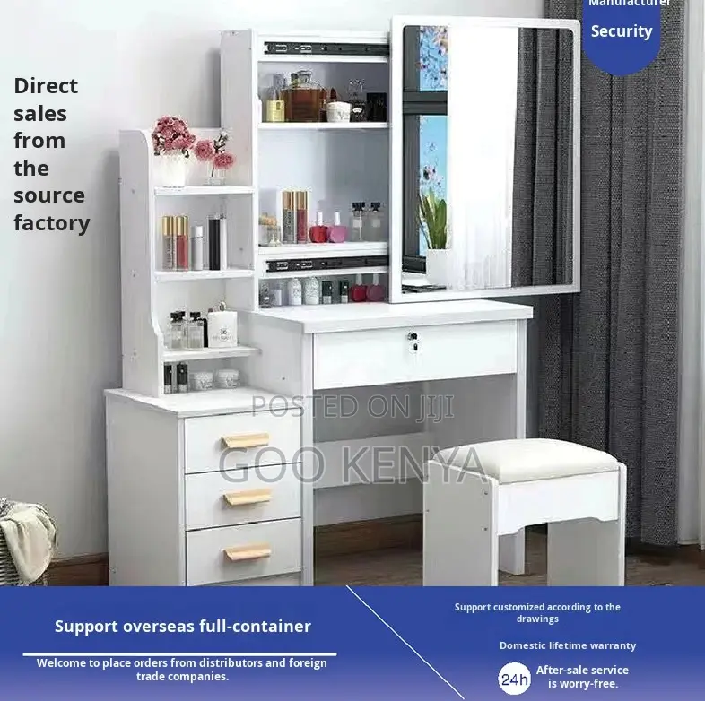 Home Dressing Table; Sliding Mirror Cosmetic Table With Hidden Storage