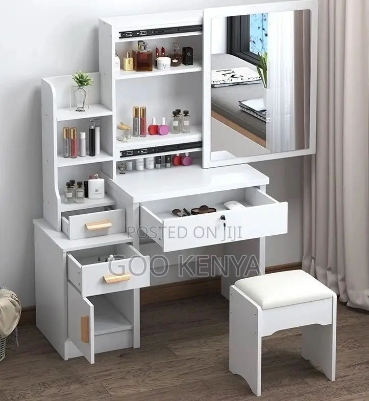 Home Dressing Table; Sliding Mirror Cosmetic Table With Hidden Storage