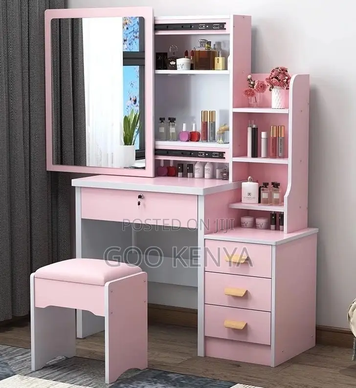 Home Dressing Table; Sliding Mirror Cosmetic Table With Hidden Storage