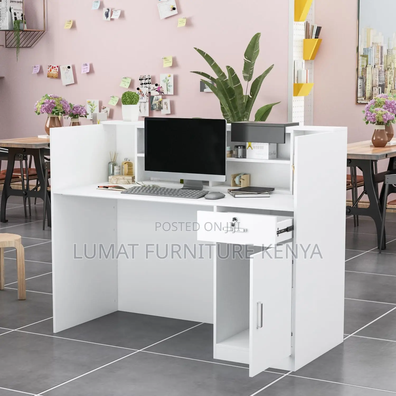 1.8m White Modern Secretarial Desk
