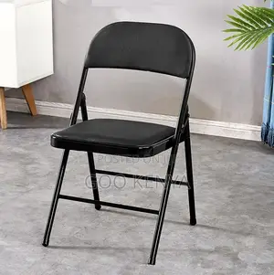 Home Chair; Black Leather Folding Outdoor/Dining Chair With Steel Legs