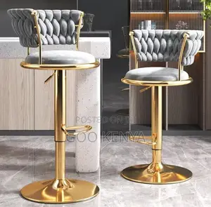 Home Counter Stool; Rotating Fabric Bar Stool With Round Back Support
