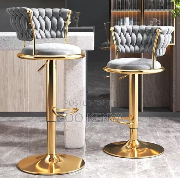 Home Counter Stool; Rotating Fabric Bar Stool With Round Back Support