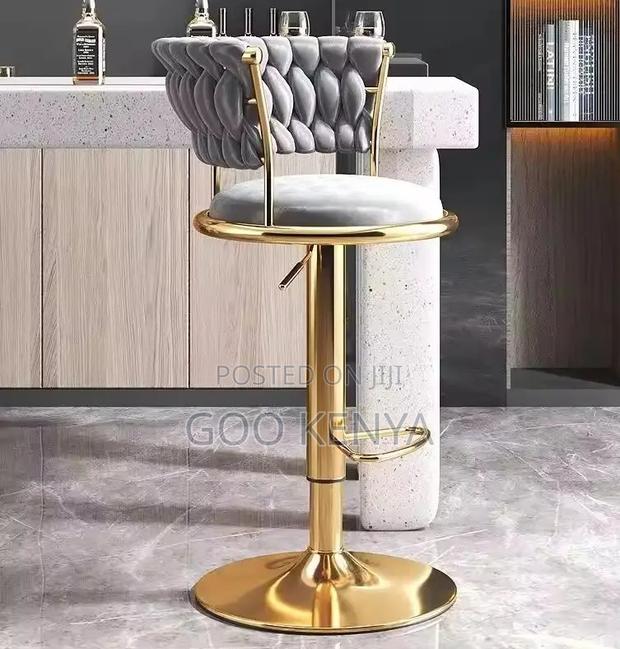Home Counter Stool; Rotating Fabric Bar Stool With Round Back Support - thumbnail 4
