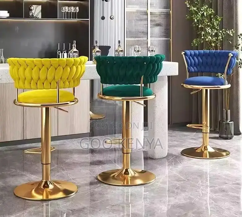 Home Counter Stool; Rotating Fabric Bar Stool With Round Back Support