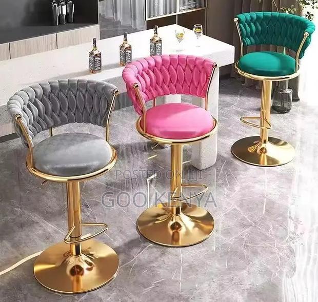 Home Counter Stool; Rotating Fabric Bar Stool With Round Back Support - thumbnail 6