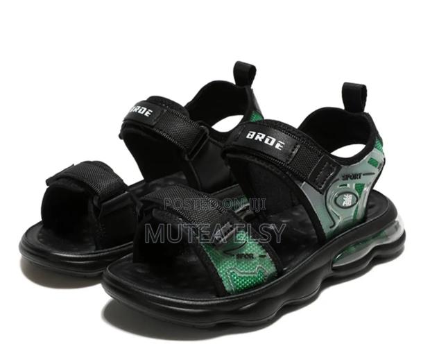 Black With a Touch of Green Grey Kids Sandals