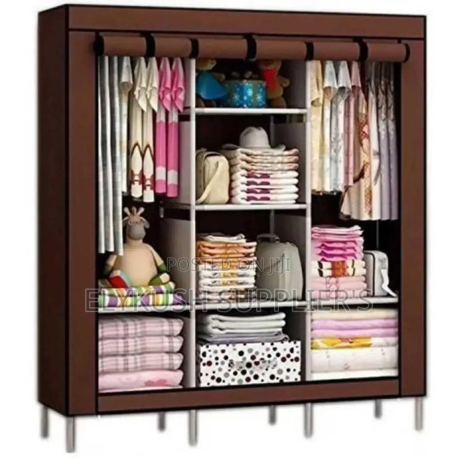 3 Column Portable Wooden Wardrobe