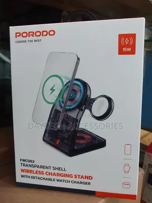 Porodo Transparent Shell Wireless Charging Stand - Black