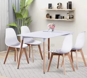 Home Dining Set; 4-Person Plastic Chair Dining Set With Wooden Table