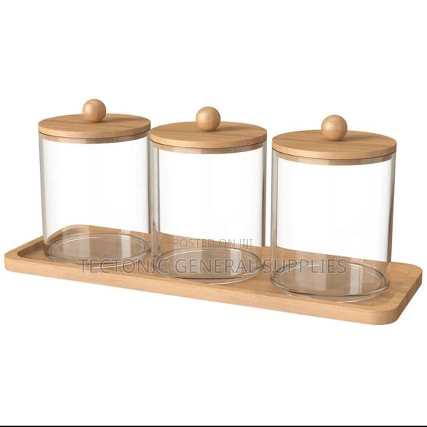 3pcs Set Acrylic Swab Storage Organizer With Bamboo Holder - thumbnail 3