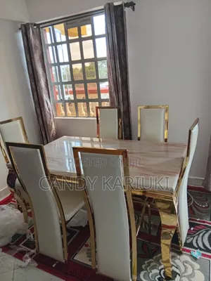 Pure Marble Dining Table With 6 Leather Chairs