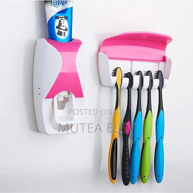 Black,Blue,Pink Orange Tooth Paste Dispenser+5 Toothbrush Holder - thumbnail 4