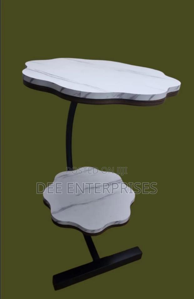 Wooden Wavy Top Bottom Metallic Crescent Frame 2 Layer Table - thumbnail 2