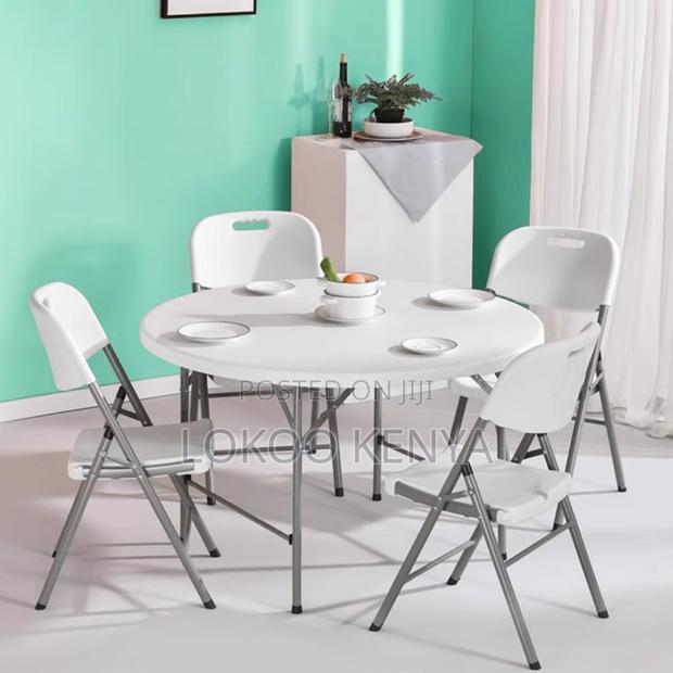 Dining Set : White Round Foldable Dining Set With 4 Chairs