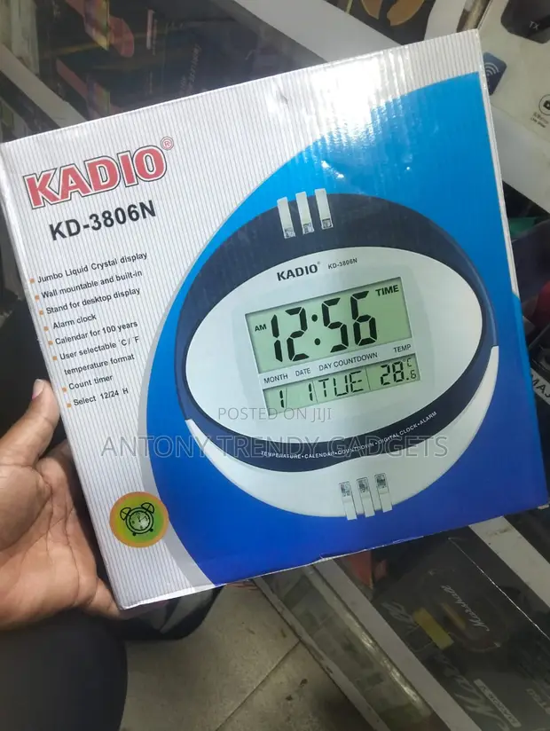 Kadio Desktop Digital Alarm Clock – Large LCD Screen With Indoor Temperature Display – Silver