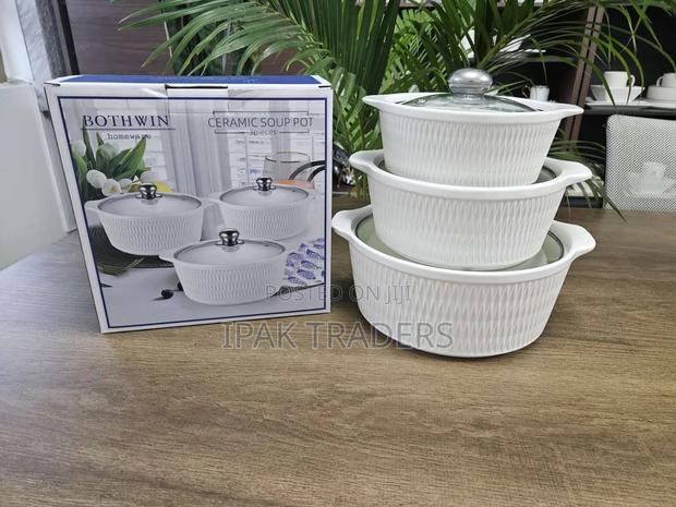 *3pcs Set Ceramic Casserole Serving Dishes With Glass Cover*