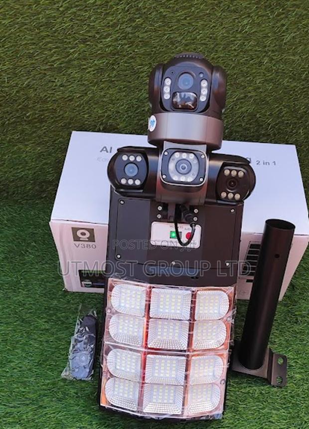 V380 4g Triple Lens Floodlight Solar Street Lamp Camera Wireless