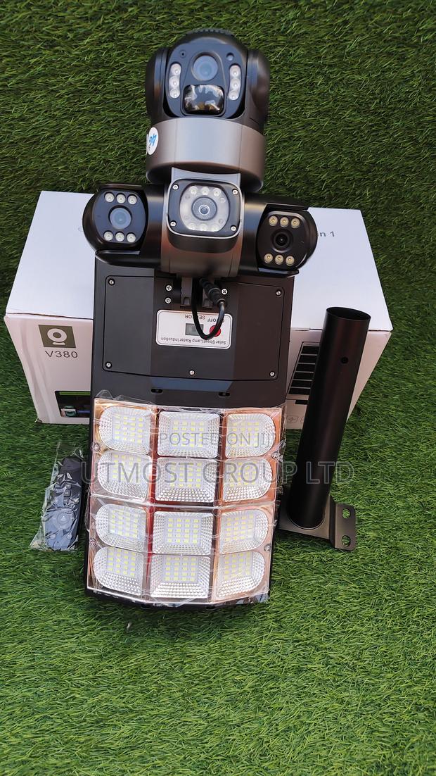 V380 Triple Lens Floodlight Camera Solar Battery Backup Outdoor 4g - main view